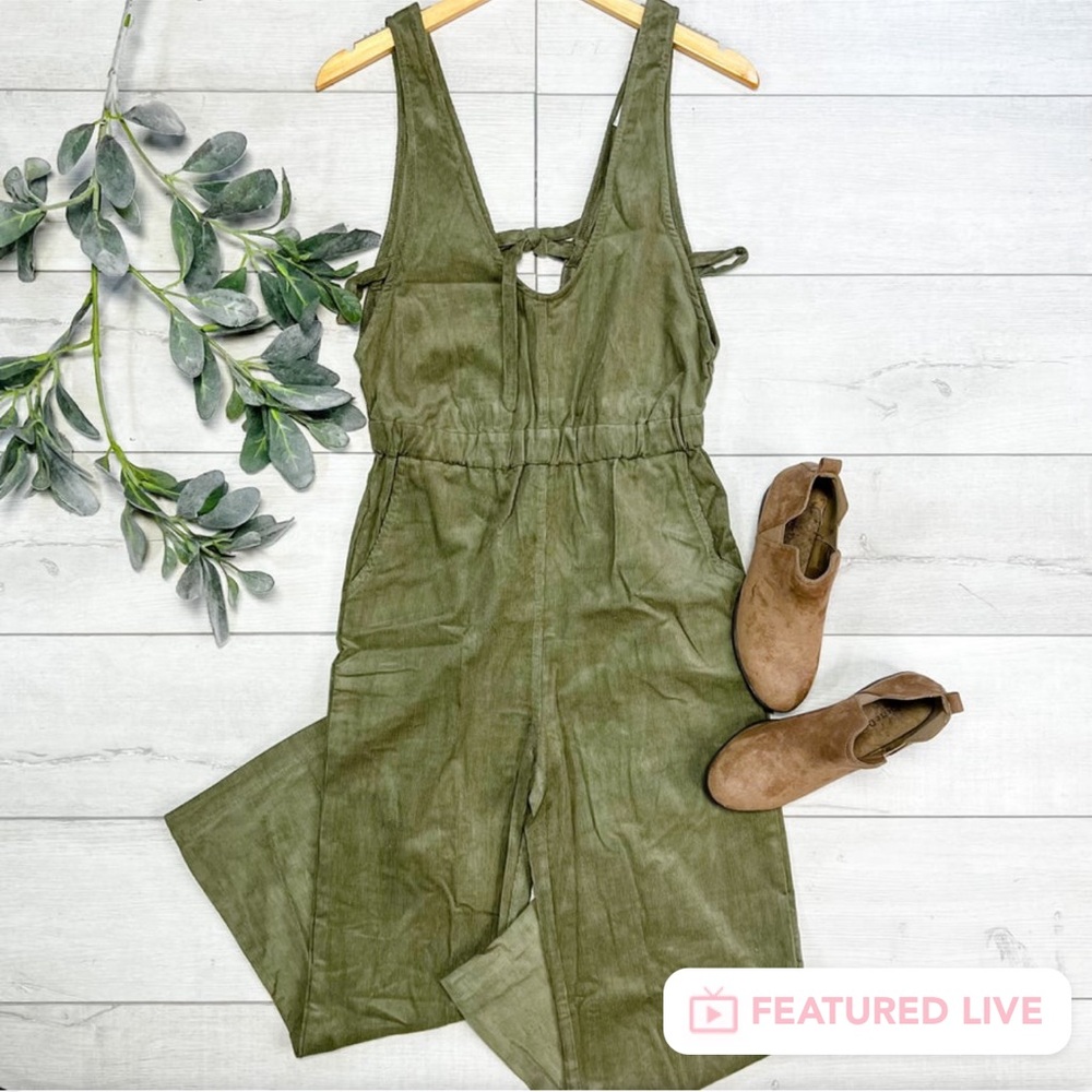 NWOT Love Riche Corduroy Jumpsuit Olive Green 100% Cotton